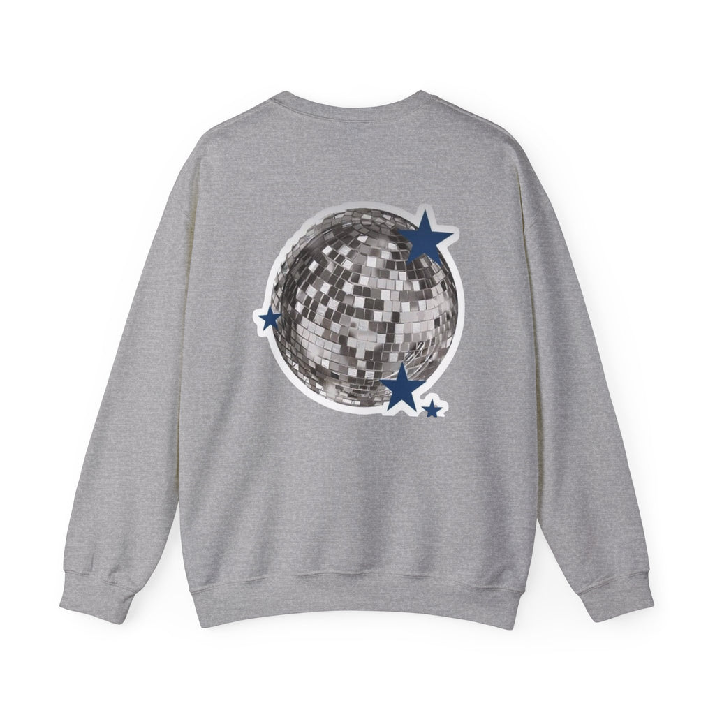 Heart-Eye Crewneck Sweatshirt with Disco Ball Back Graphic